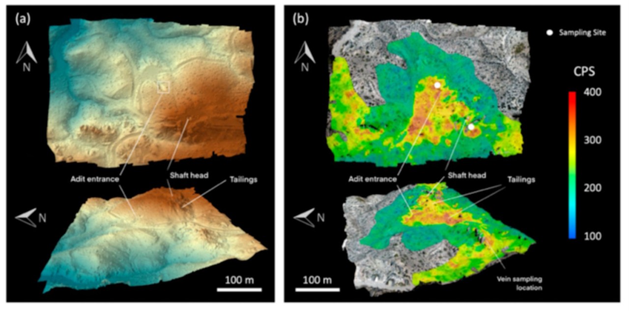 A radiation map of a disused uranium mine overlaid with photogrammetry